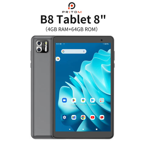 منتج عالي الجودة! تابلت PRITOM مقاس 8 بوصات يعمل بنظام Android 13، 8 جيجابايت (4+4 قابلة للتوسيع) ذاكرة وصول عشوائي 64 جيجابايت، 1 تيرابايت قابلة للتوسيع، شاشة IPS 1280x800، بطارية 5000 مللي أمبير، كاميرا مزدوجة، واي فاي